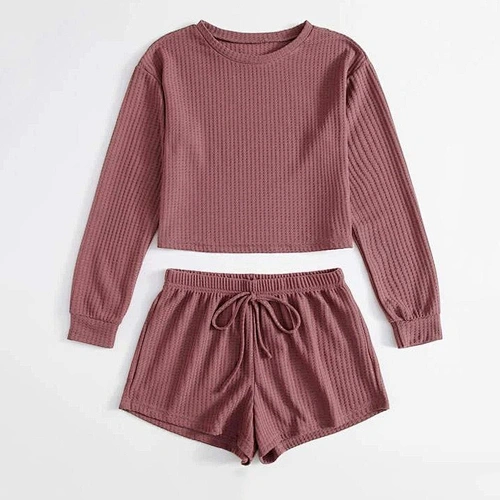 2021new casual wear solid tee with knot shorts loungewear set