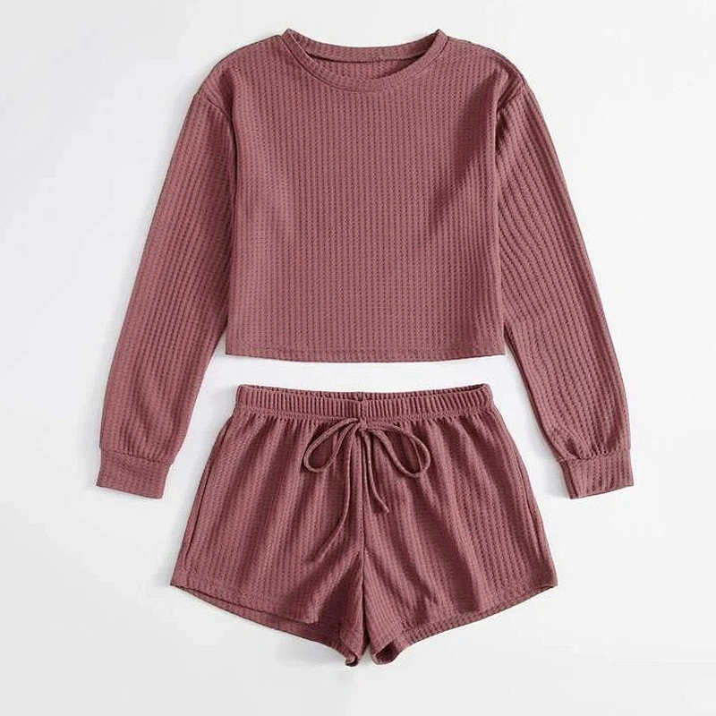 2021new casual wear solid tee with knot shorts loungewear set