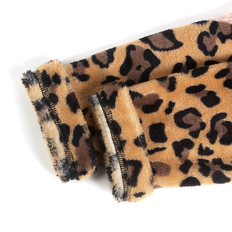 YIWU Factory Fuzzy Color Blocking Teddy Pullover Crew Neck Leopard Print Sherpa Fleece Sweatshirt