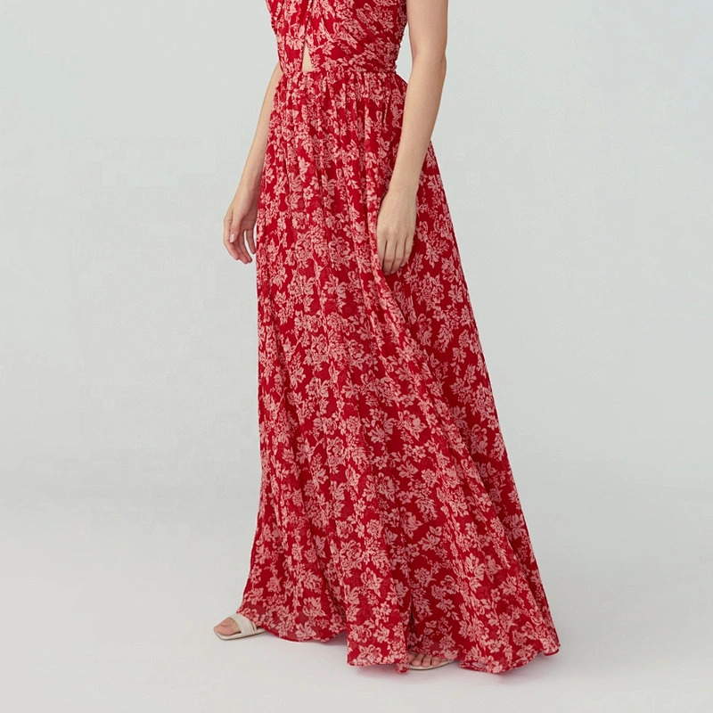 New design Manufacturers Twist Neck Halter Full Skirt back neck invisible zipper evening dress polyester light georgette