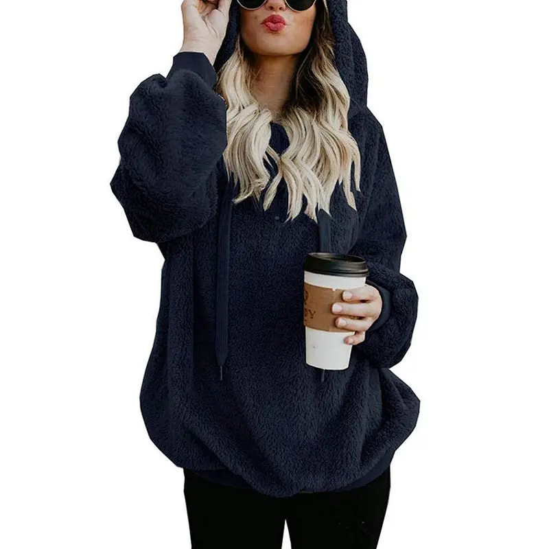 2020 Fall Winter Plus Size Women's Warm Long Sleeves Fleece Sherpa Pullover Hoodie With Pocket