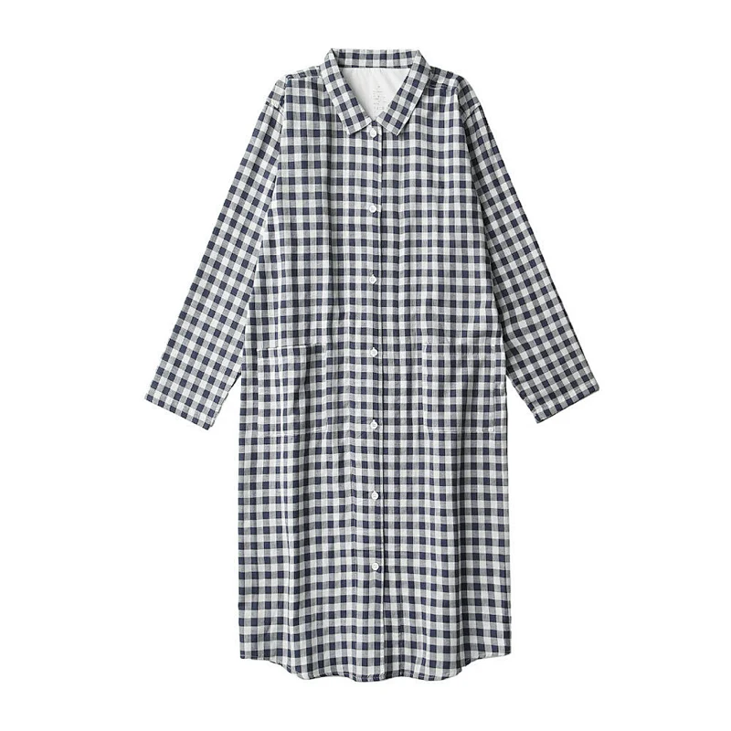 2021 new cotton women's thin pajamas long dress Casual Comfortable blouse with short sleeves sleepwear