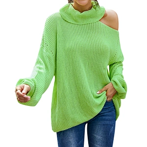 Factory Direct Women's Off Shoulder Sweater Long Sleeve Loose Pullover Knit Jumper