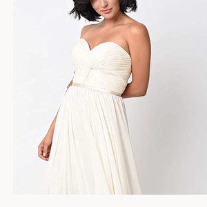 Factory Price Latest  Cream Color Chiffon Strapless Long Gown Evning Dress Ruffle Socialite Style