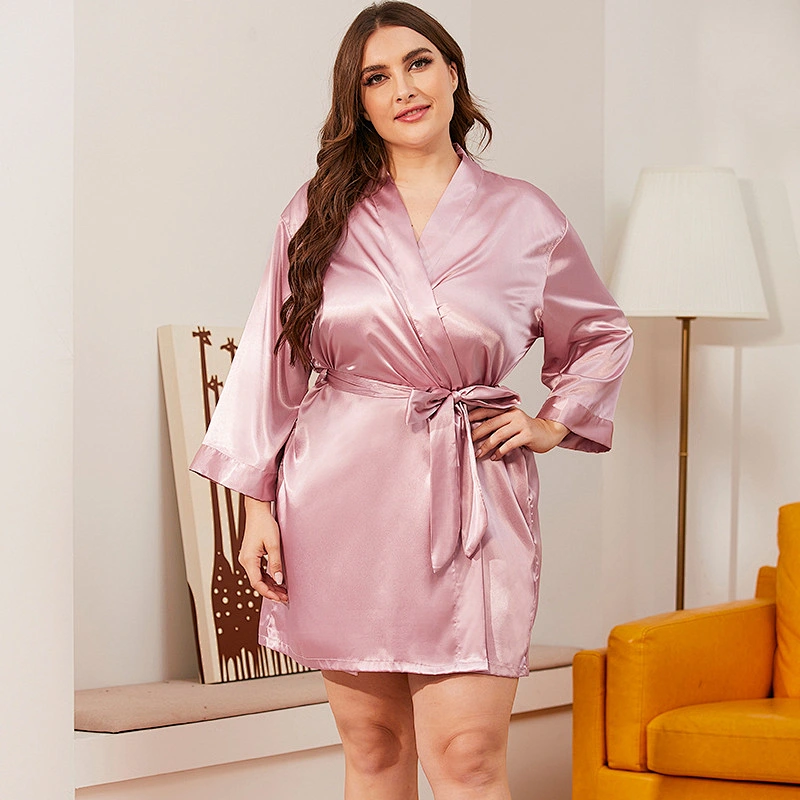 2021 New Arrivel Ice Silk Robe Satin Silk Plus size Robe Casual Robe