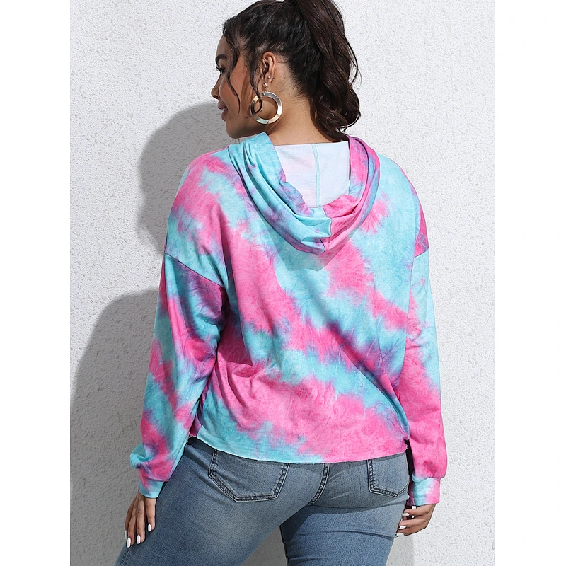 Custom Logo Women's Long Sleeve Sweatshirt Plus size Tie Dyed Crop Hoodies Pullover