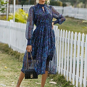 2021 New Arrival Paisley Peekaboo Chiffon A-line Dress Casual Dress