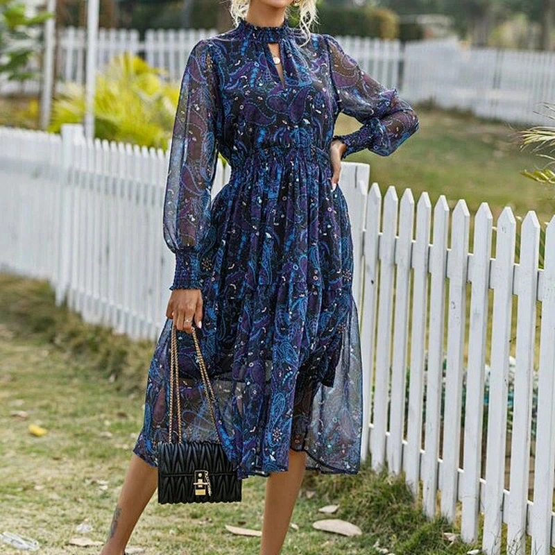 2021 New Arrival Paisley Peekaboo Chiffon A-line Dress Casual Dress