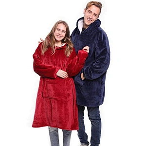 Reversible Blanket Sweatshirt Oversized Wearable Sherpa Fleece Hoodie Blanket pullover with Pocket