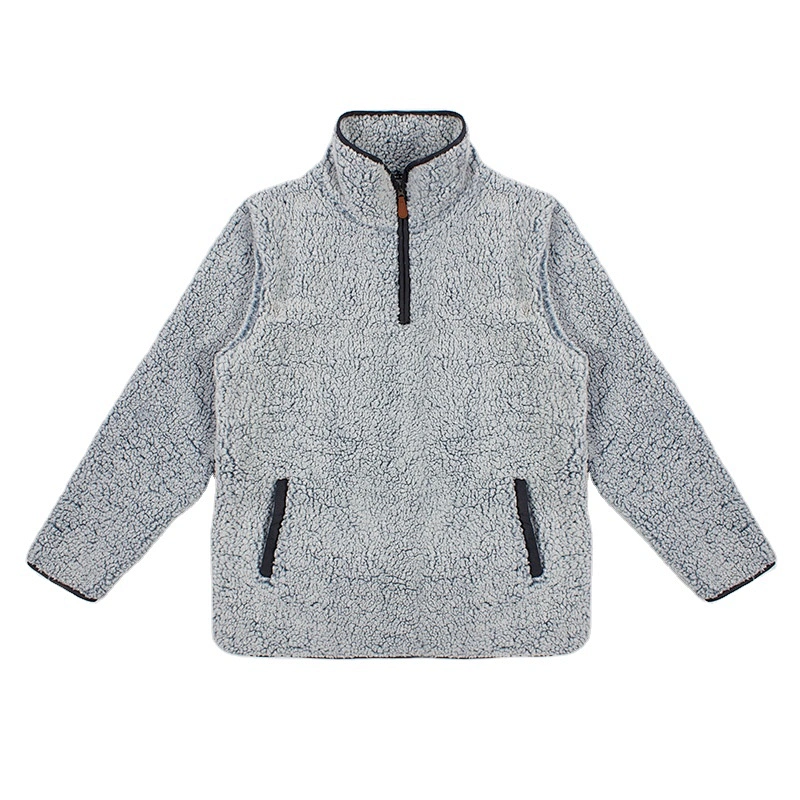 Amazon Hot Winter Warm Teddy Coat Sweatshirt Quarter Zip Stand Collar Sherpa Fleece Pullover with Pocket