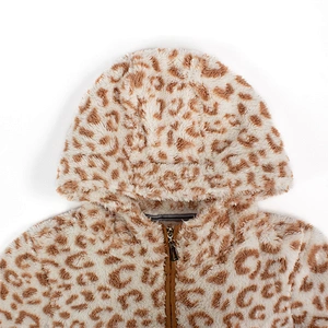 Unisex Fuzzy Wool Teddy Coat Full Zip Leopard Print Sherpa Fleece Hoodies