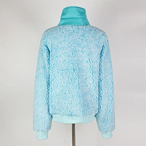 Women's Fuzzy Long Sleeve Sky Blue Color Sweatshirt Button Stand Collar Sherpa Fleece Pullover