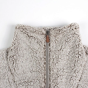 Womens Fuzzy Long Plush Teddy Sweatshirt Two Side Pocket Half Zip Sherpa Fleece Pullover