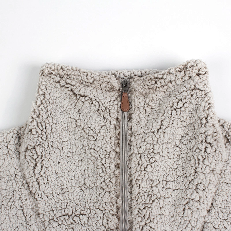 Womens Fuzzy Long Plush Teddy Sweatshirt Two Side Pocket Half Zip Sherpa Fleece Pullover