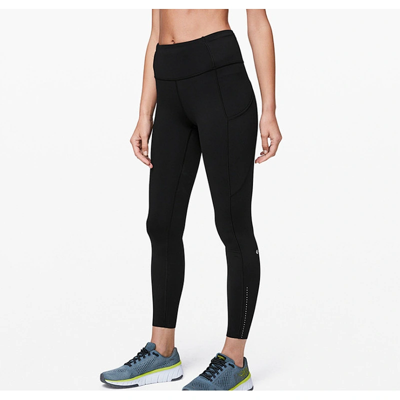 Fashionable Tight Elastic Fitness Yoga Pants Training Height Waist Hip Side Pockets Leggings Splicing Design Yoga Sweatpants