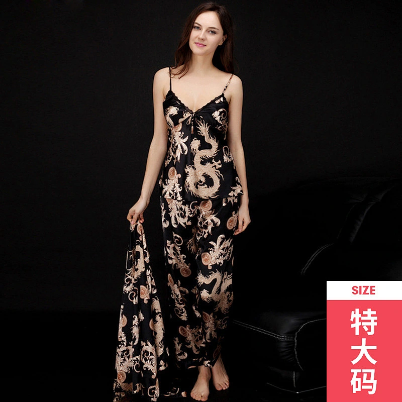 2021 New Arrivel Couple Pajamas Satin Slik Pajamas Dress 3 piece Plus Size Vest Summer Robe Dress
