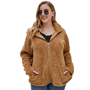 Amazon Hot Womens Fuzzy Plus Size Full Zipper Sherpa Polar Fleece Hoodies Pullover with Kangaroo Pocket
