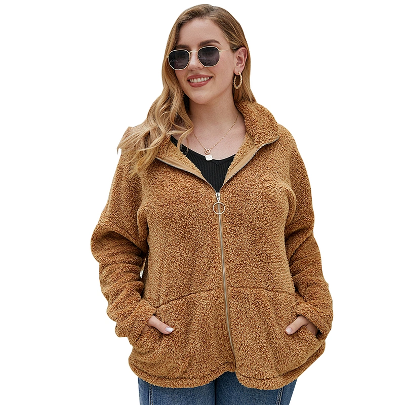 Amazon Hot Womens Fuzzy Plus Size Full Zipper Sherpa Polar Fleece Hoodies Pullover with Kangaroo Pocket