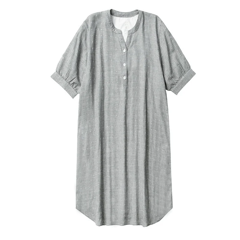 2021 new cotton women's thin pyjamas long dress Casual Comfortable blouse with short sleeves