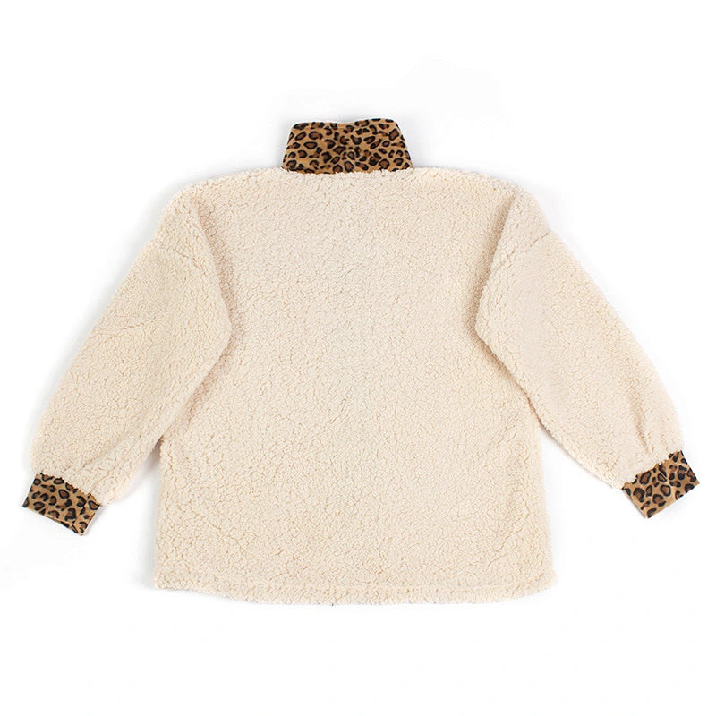 Factory Direct Womens Long Sleeve Teddy Bear Coat Full Button Fuzzy Leopard Print Sherpa Fleece Pullover