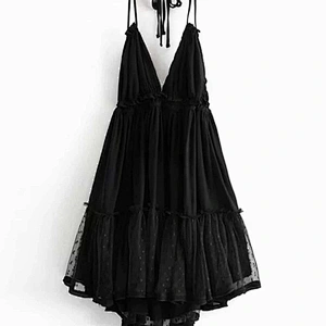 2021 New Arrival Dobby Mesh Self-Tie Ruffled Halter Dress  Scandi Boho Style
