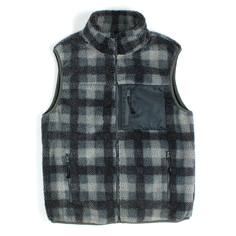 Mens Winter Warm Front Pocket Teddy Waistcoat Welding Line Full Zip Sleeveless Sherpa Fleece Vest