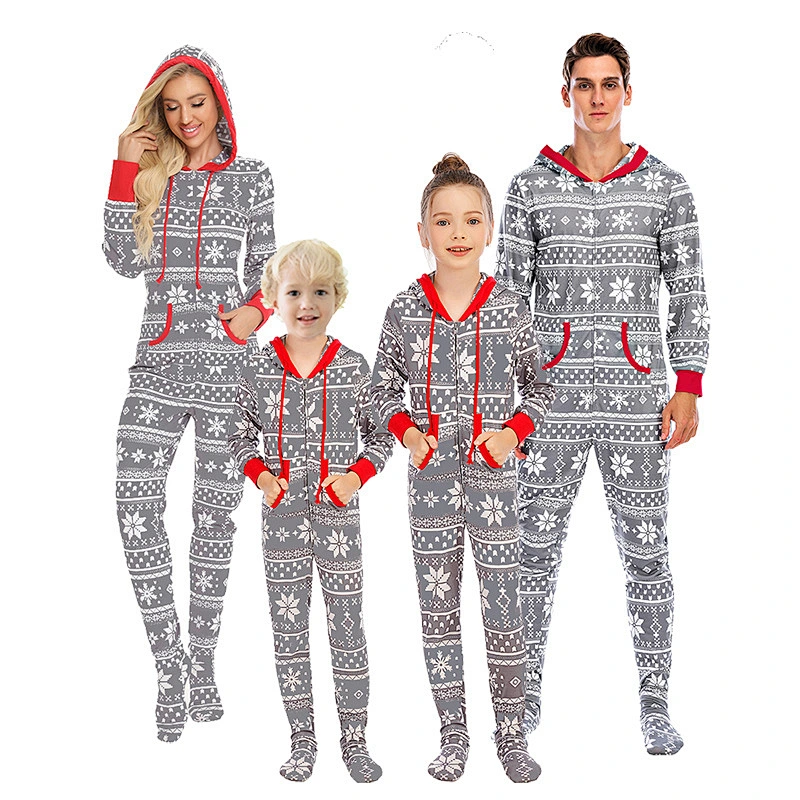2021 new men pajamas onesie footed  with hooded long sleeve christmas pajamas