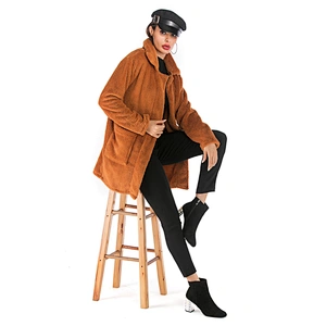 Women's Fuzzy Fleece Open Front Mid Long Cardigan Coat Faux Fur Winter Warm Outwear Pullover with Pocket