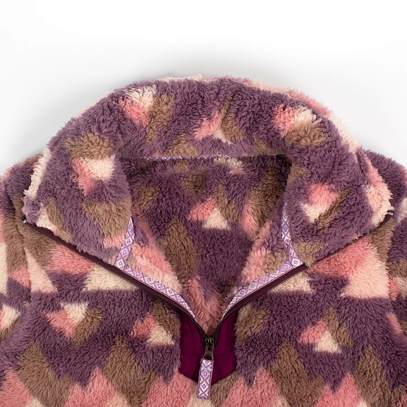 Customized Unique Desgin Quarter Zip Geometric Pattern Asymmetric Sherpa Fleece Pullover