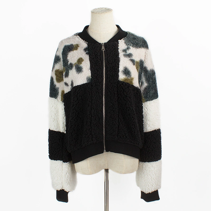 Custom Womens Fuzzy Cow Print Zip-Up Teddy Sherpa Fleece Jacket Pullover