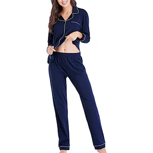 2021Amazon Pajamas for Women Lounge Set Cotton Sleepwear Comfy Soft Long Button Down Lingerie