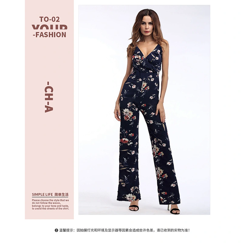 2021 New jumpsuits women chiffon fashion condole belt printing