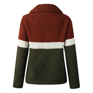 Women Winter Warm Zipper Jacket Pullover Patchwork Sherpa Fleece Pocket Pullover