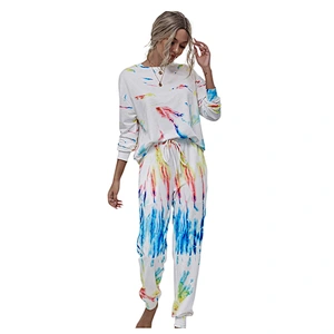 2021 new Casual wear Tie-dye printed sweater two-piece female fashion sport