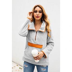 Womens Half Zipper Hoodies Sweatshirts Kangaroo Pockets Tie dye Sherpa Fleece Hoodie Pullover