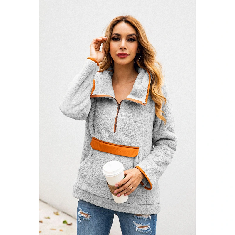 Womens Half Zipper Hoodies Sweatshirts Kangaroo Pockets Tie dye Sherpa Fleece Hoodie Pullover
