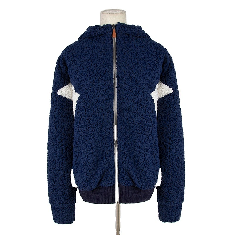 Womens and Mens Fuzzy Wool Hooded Jacket Teddy Coat, Full Zipper Patchwork Pattern Sherpa Fleece Hoodies Pullover