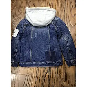 Wholesale Boy's Patch Cotton Washed Blue Denim Plus Velvet Jacket