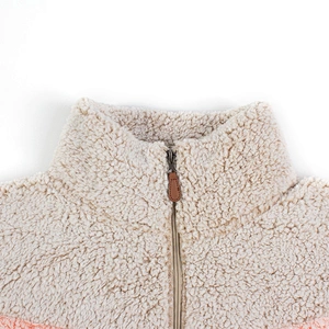 Direct Factory Unisex Winter Warm Teddy Coat Fluffy Quarter Zip Up Patchwork Sherpa Fleece Sweatshirt Pullover