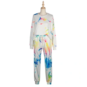 2021 new Casual wear Tie-dye printed sweater two-piece female fashion sport