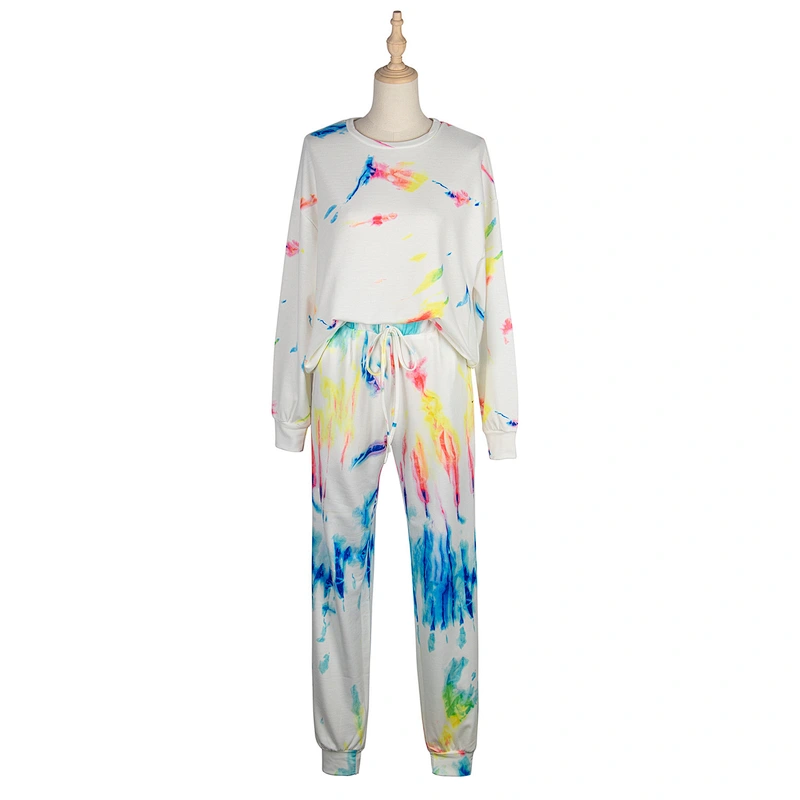 2021 new Casual wear Tie-dye printed sweater two-piece female fashion sport