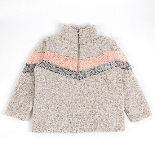 Direct Factory Unisex Winter Warm Teddy Coat Fluffy Quarter Zip Up Patchwork Sherpa Fleece Sweatshirt Pullover