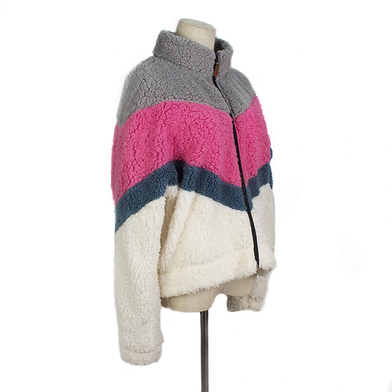 Amazon Hot Unisex Wool Hoodies Full Zipper Patchwork Pattern Sherpa Fleece Sweatshirt Pullover