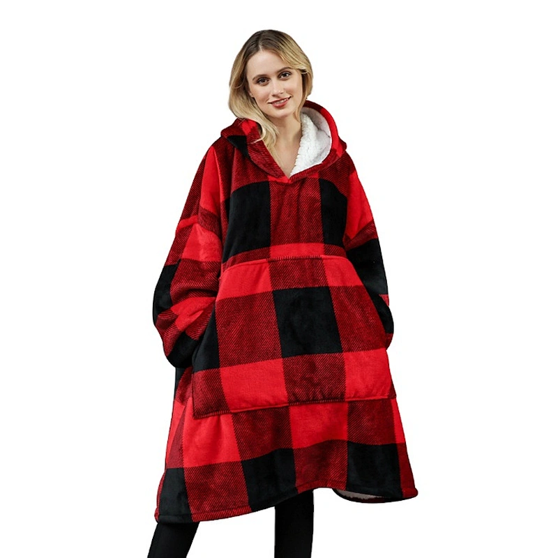Amazon Hot Selling Comfy Soft Sweatshirt Blanket Oversize Hoodie Sherpa Fleece TV Blanket with Kangaroo Pocket