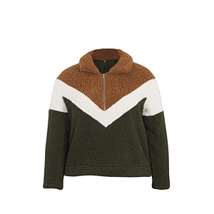 Womens Winter warm Fuzzy Plus Size 1/2 Zipper Patchwork Sherpa Polar Fleece Pullover (L-4XL)