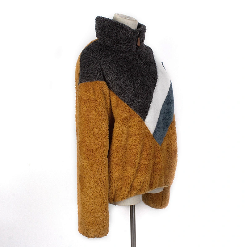 YIWU Factory Direct Wool Hoodies Zip Up Colorblcok Sherpa Fleece Sweatershirt Pullover