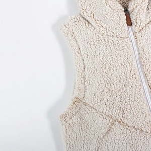Factory Direct Winter Warm Teddy Waistcoat Beige Full Zip Sleeveless Hooded Sherpa Fleece Vest