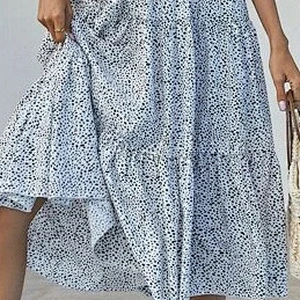 2021 New Arrival Confetti Print Ruffle Hem Puff Sleeve Dress Ladies Dresses Elegant Office Dress