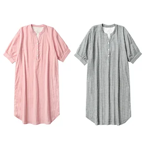 2021 new cotton women's thin pyjamas long dress Casual Comfortable blouse with short sleeves