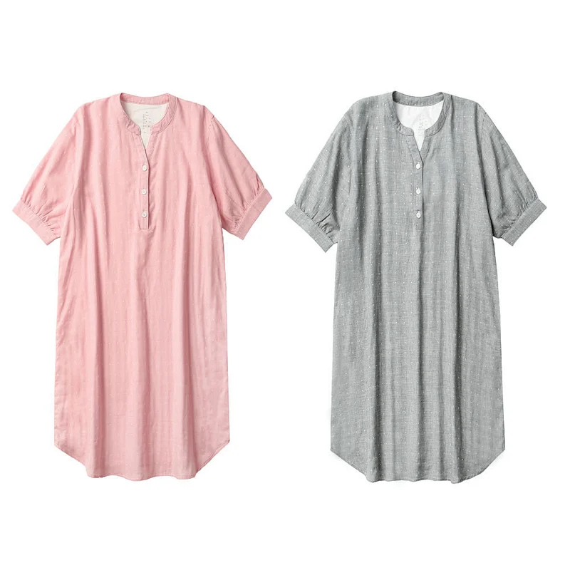 2021 new cotton women's thin pyjamas long dress Casual Comfortable blouse with short sleeves